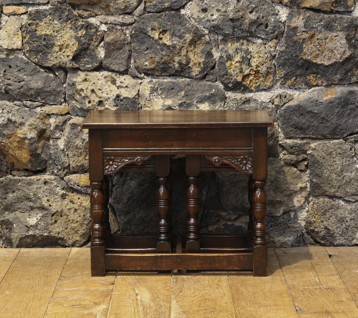 Jacobean-style English Oak Nest of Three Tables