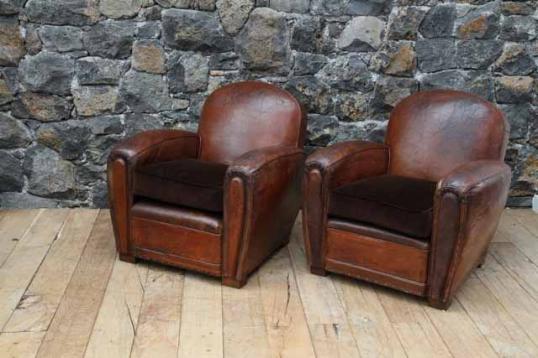 88-46 - Pair of French Leather Club Chairs