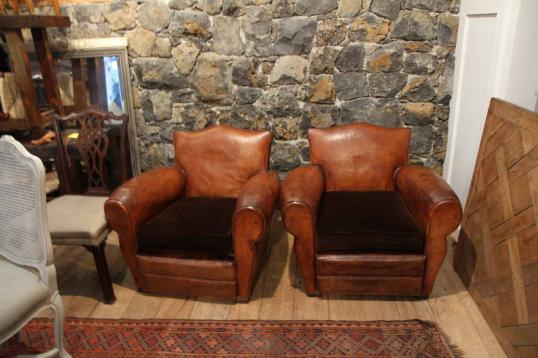 89-21 - Pair of Moustache Backed Leather Club Chairs