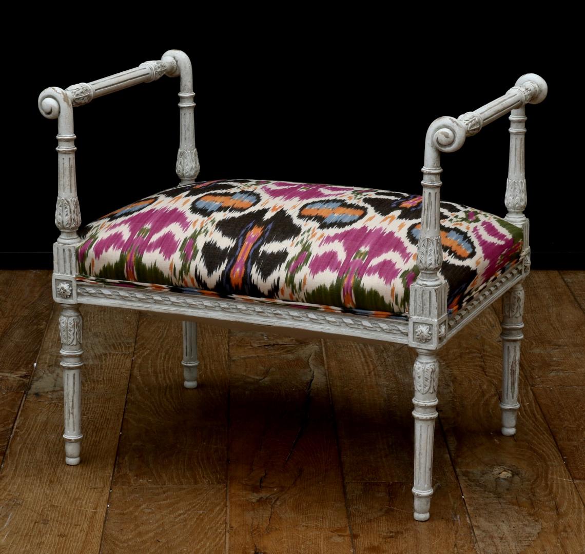 104-25 - Directoire Footstool with Gorgeous Silk Ikat Fabric