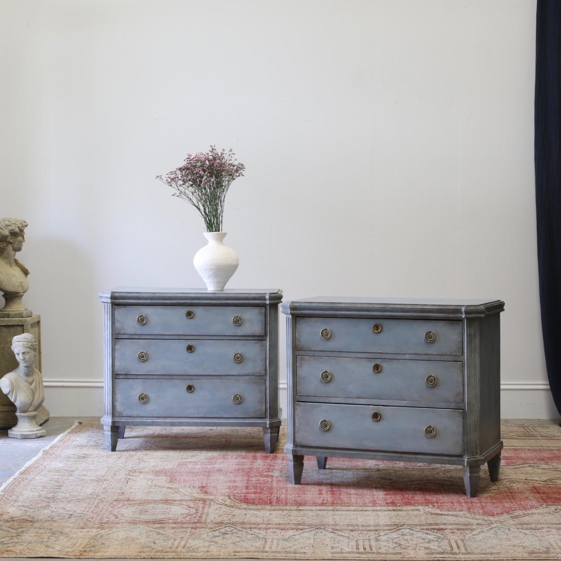 117-95 - Pair of Nordic Blue Gustavian Chests