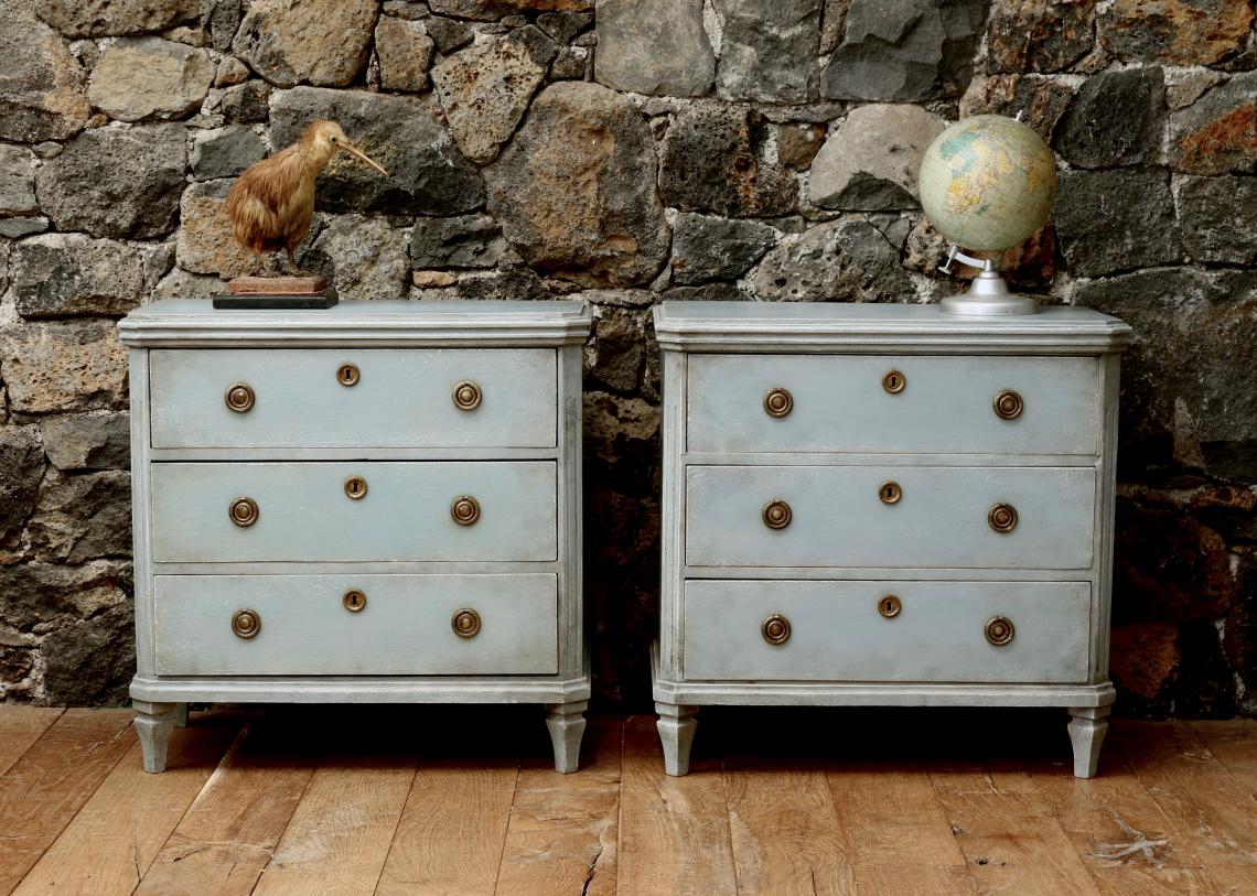 107-93 - Pair of Nordic Blue Gustavian Chests