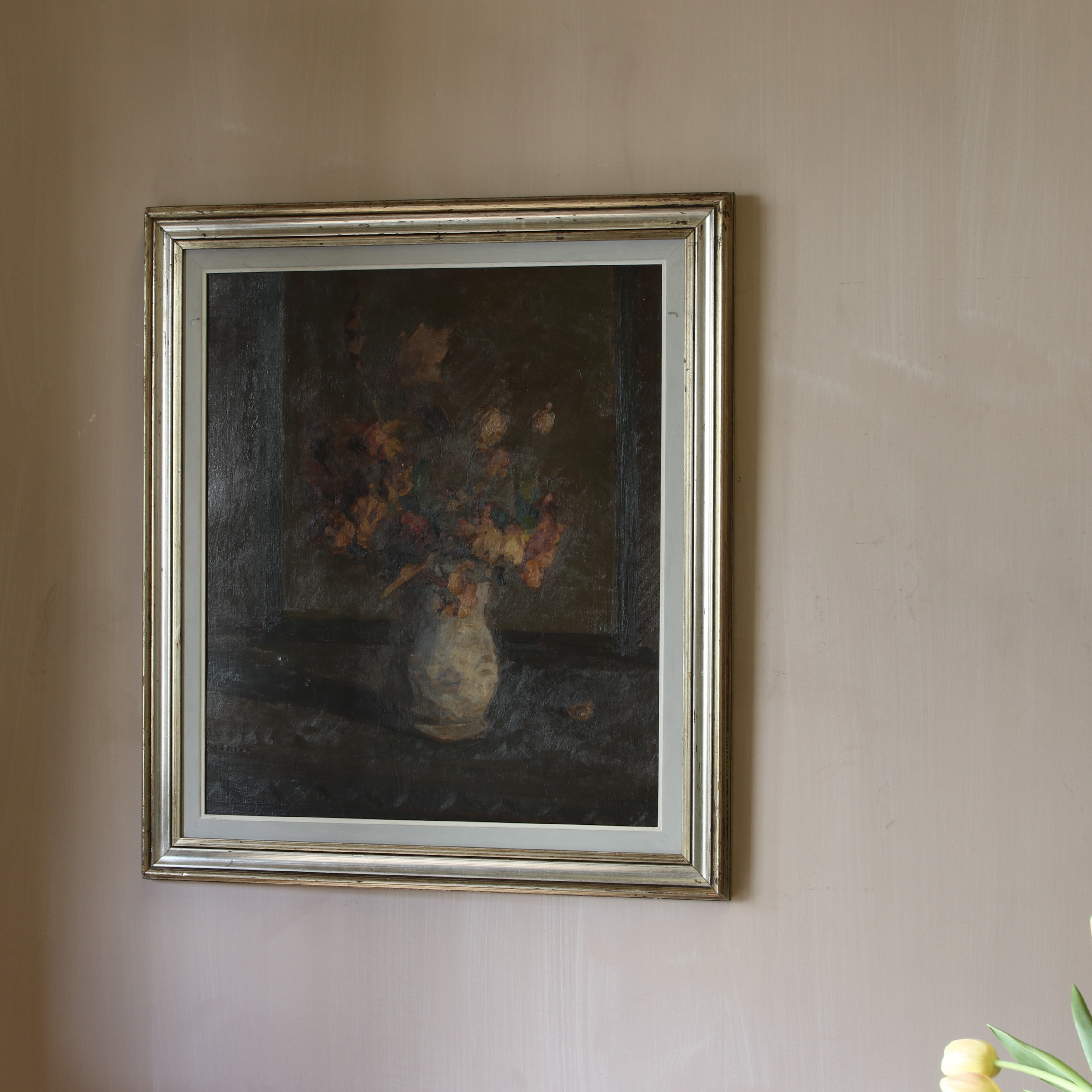 Floral Still Life in Silvered Frame