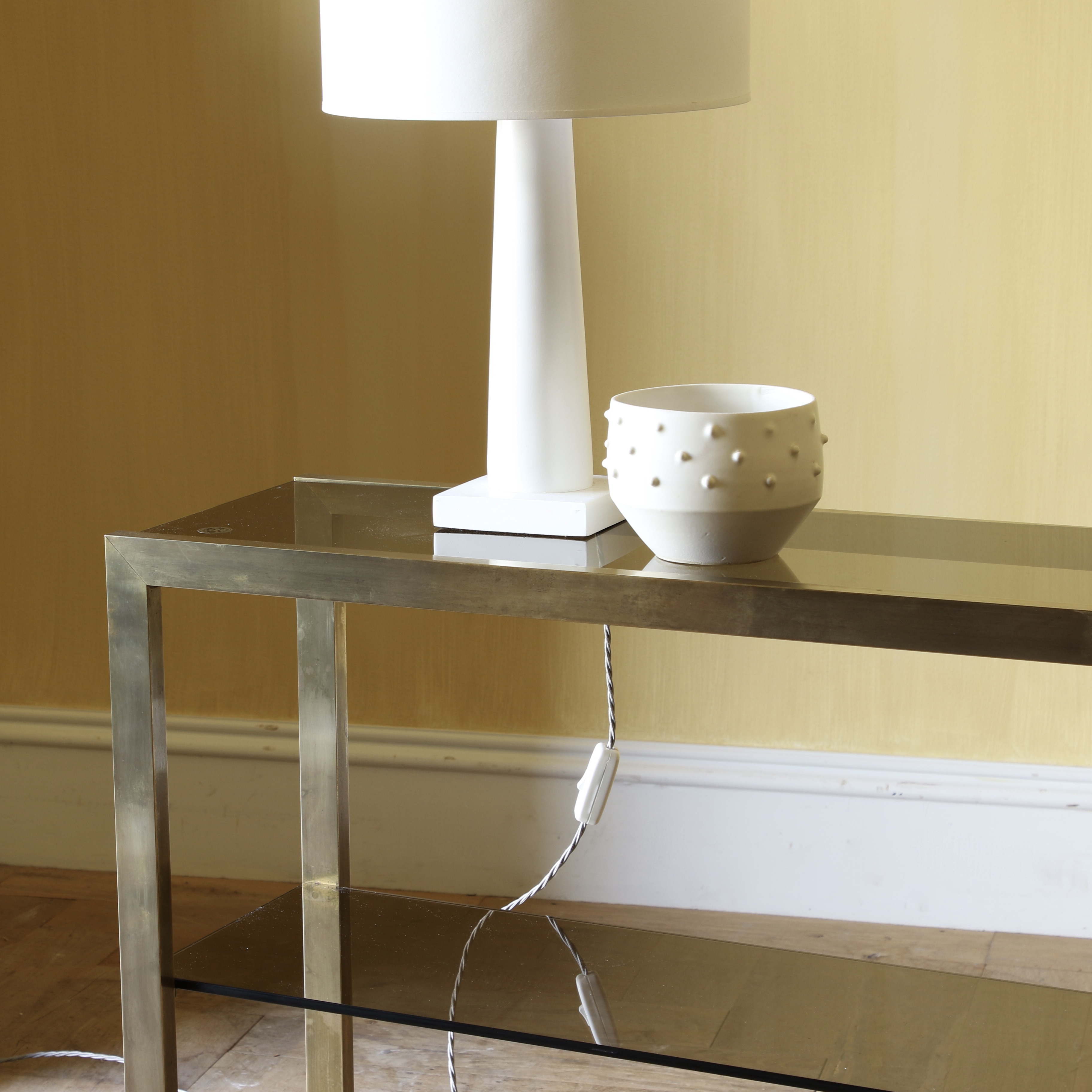 Brass Console with Smoked Glass