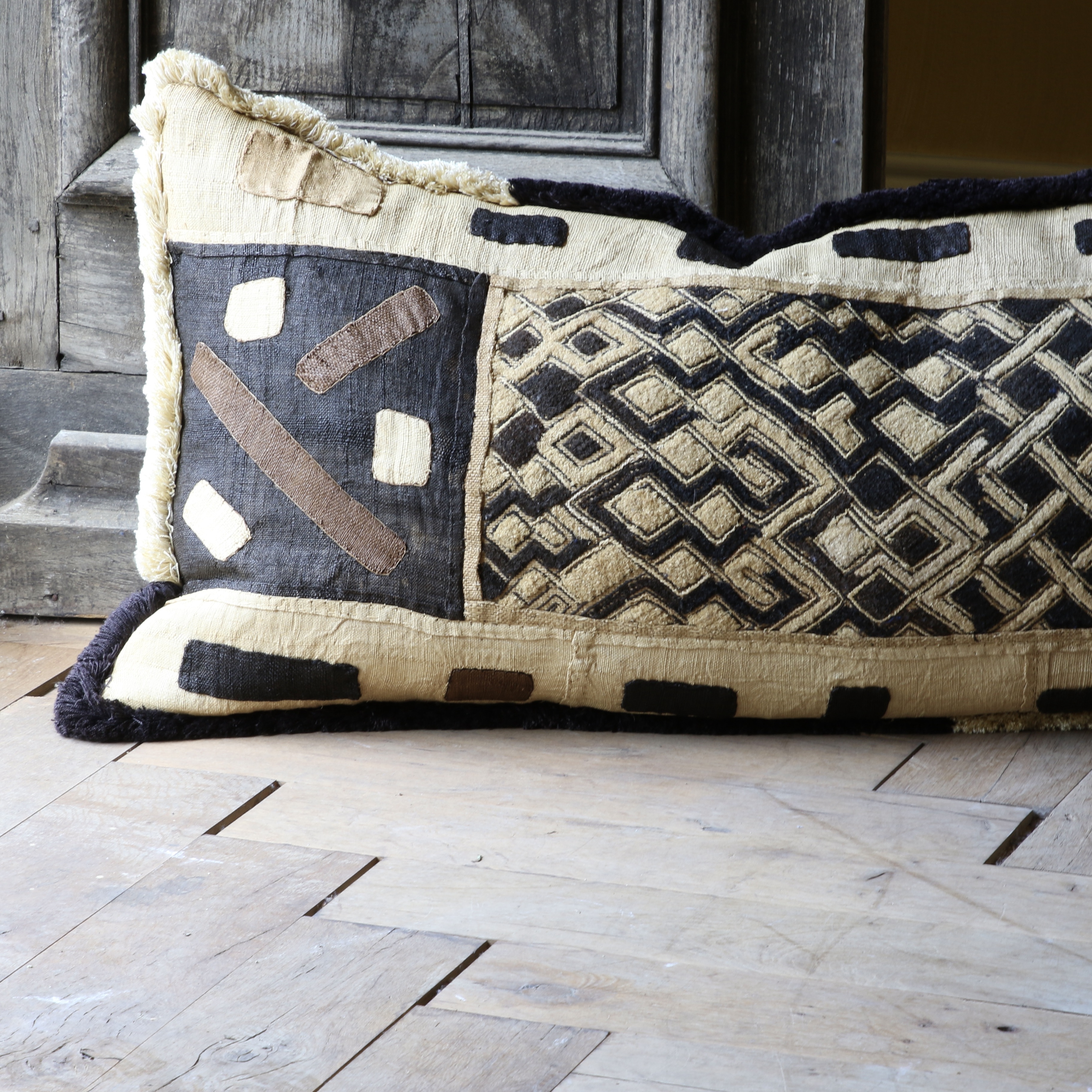 Kuba Cloth Cushions with Silk Fringe