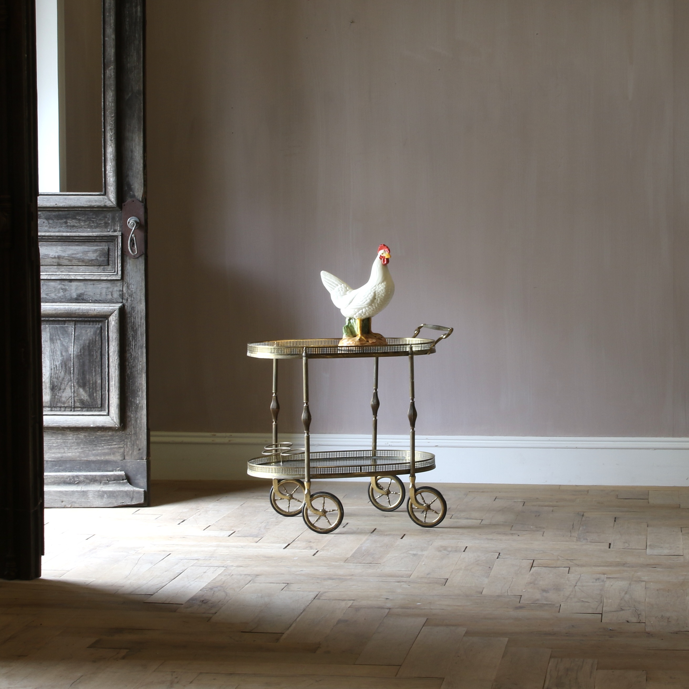 A French Brass Oval Bar Cart