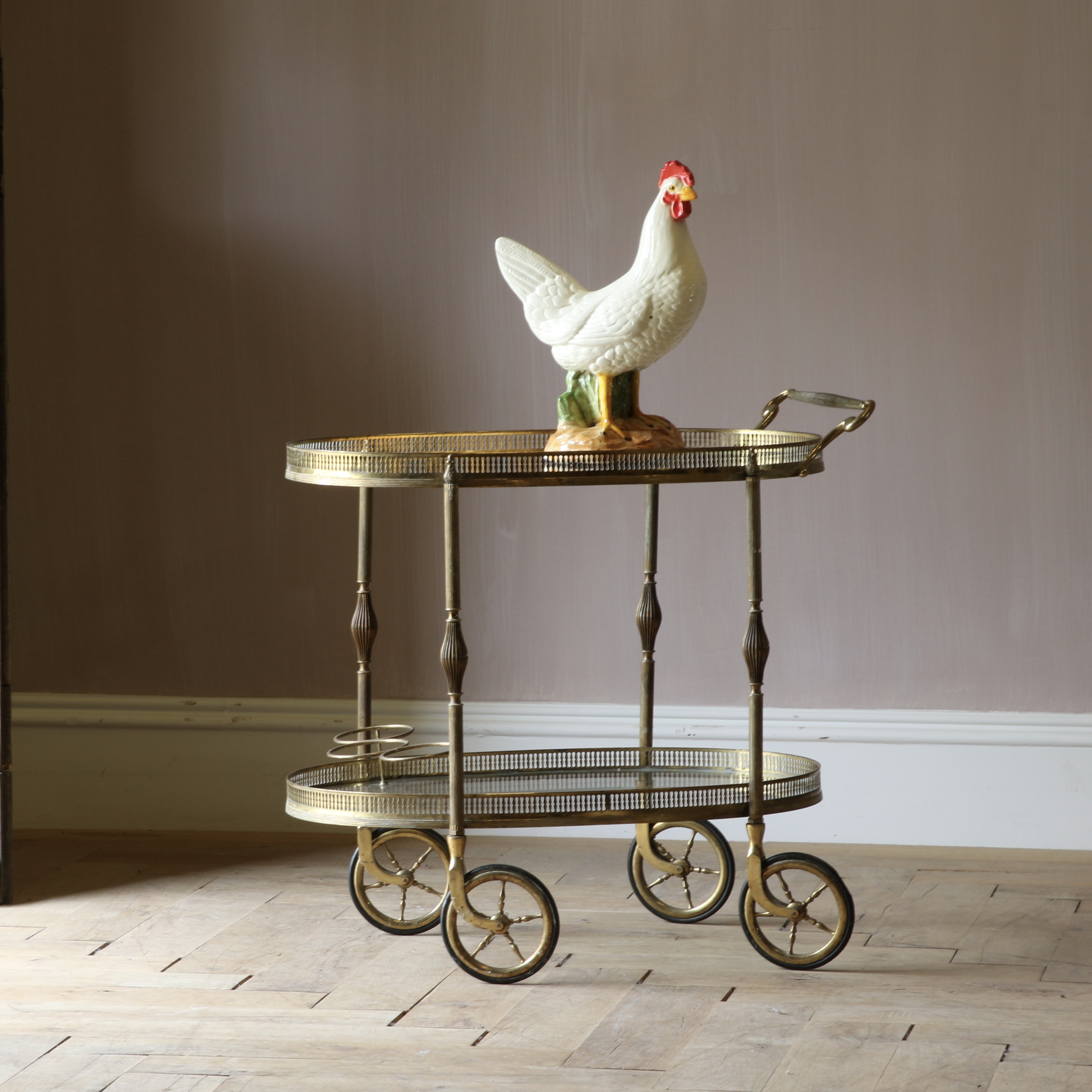 A French Brass Oval Bar Cart