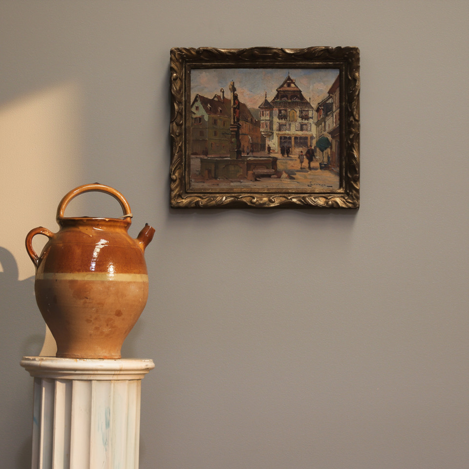 152-89 - Impressionist Painting of the Town Square at Kaysersberg